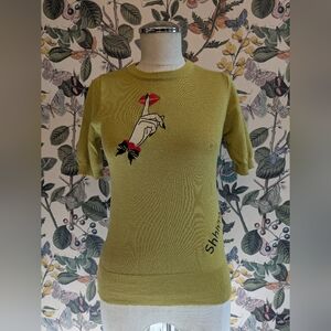 Miss Ladybug- Mustard/Green Sweater Top- Size S